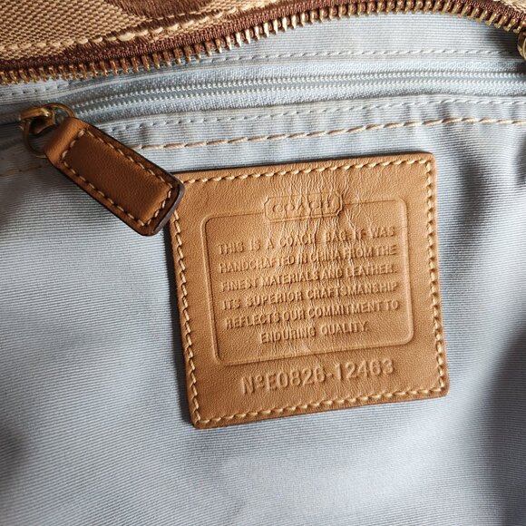 COACH Madeline top handle shoulder satchel khaki signature C and camel leather - Picture 14 of 15